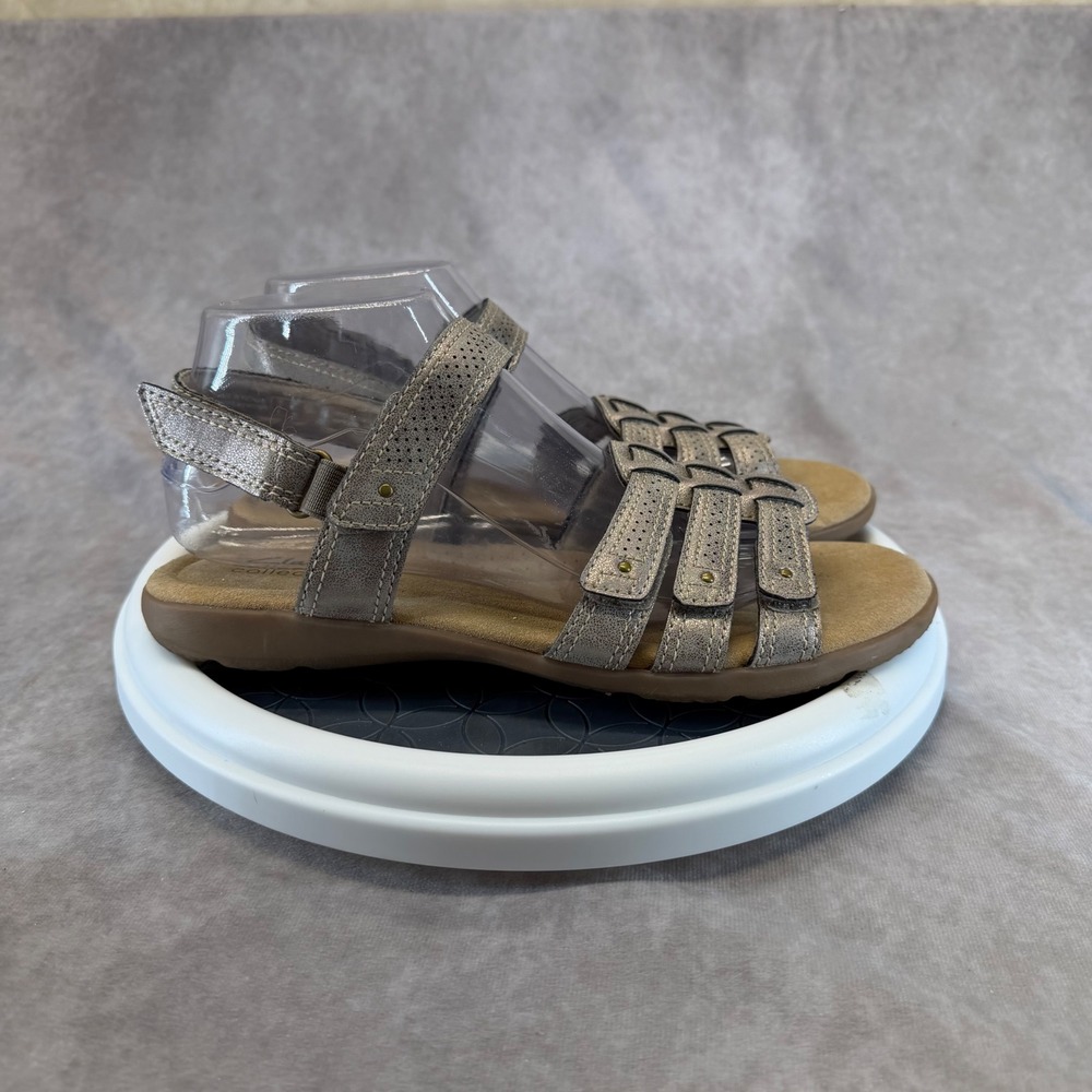 Clarks Wave Walk Sandals Women 8.5W Bronze Metallic Strappy Perforated Comfort